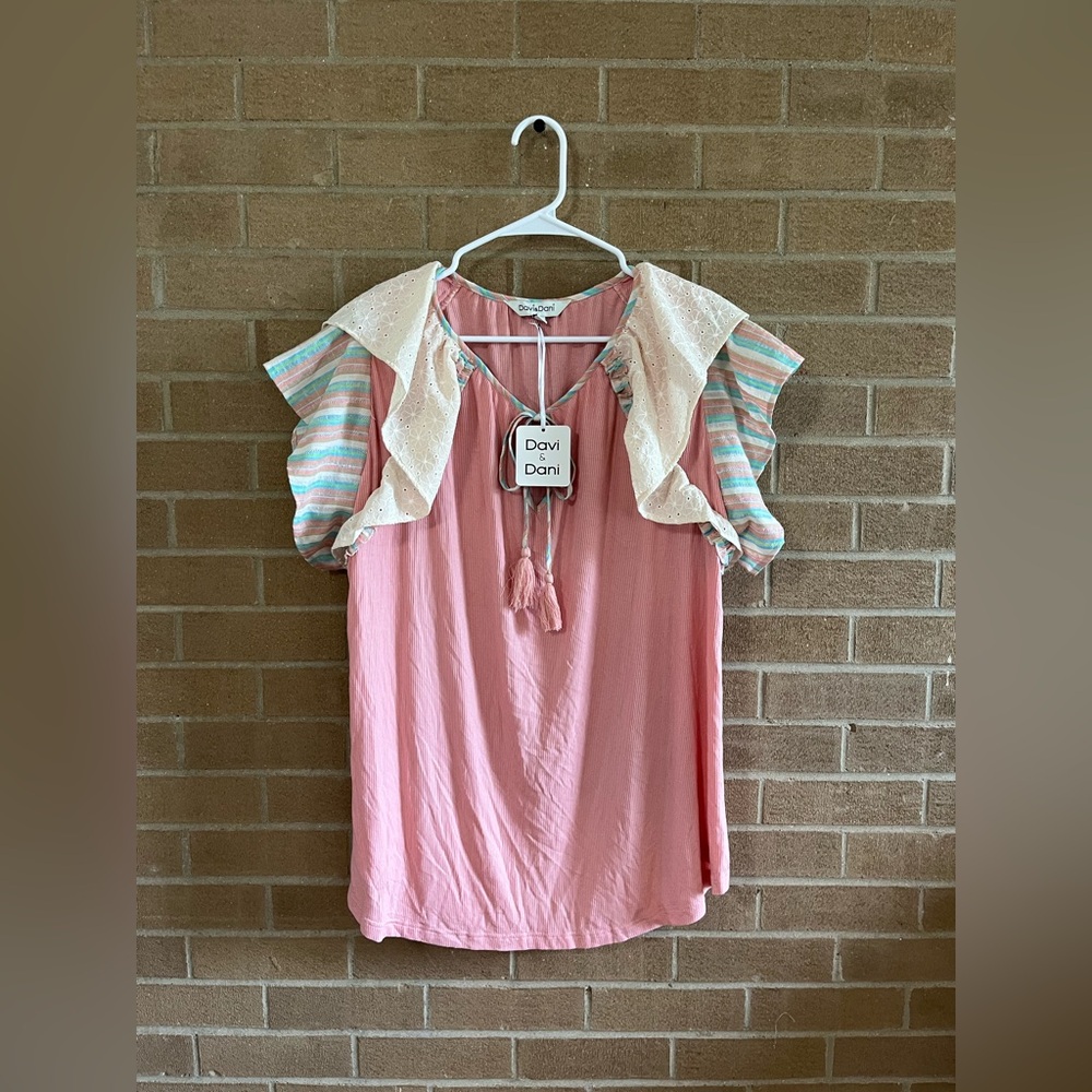 Davi & Dani Pink Ruffle Sleeve Top - Picture 2 of 4